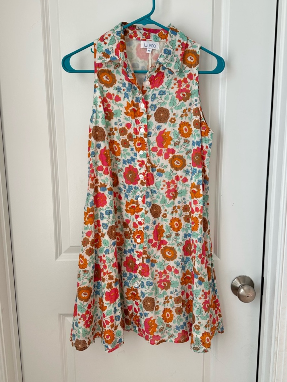 Livro Floral Sleeveless Button Up Mini Dress